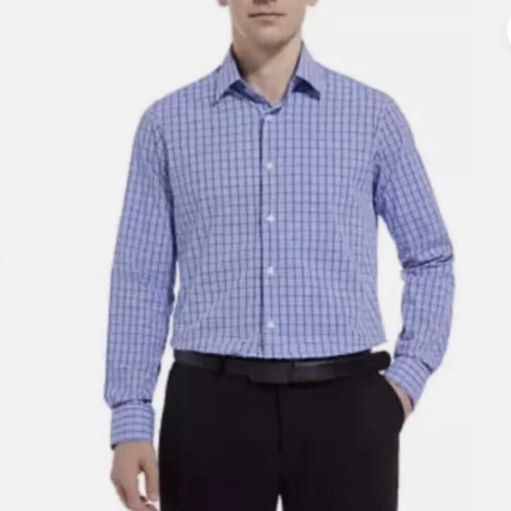 New Duchamp London Men's Size 17 Xl Slim Fit Checkered Shirt Stretch Cotton